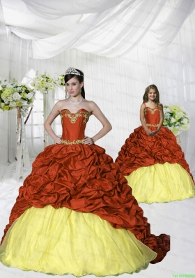 Customize Appliques and Pick-ups Rust Red and Gold Princesita Dress with Brush Train
