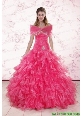 2015 Elegant Sweetheart Hot Pink Quinceanera Dresses with Ruffles