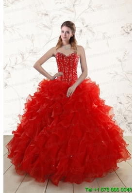 2015 Most Popular Red Quinceanera Dresses with Beading and Ruffles