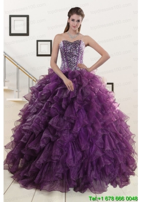 2015 New Style Purple Quinceanera Dresses with Beading and Ruffles