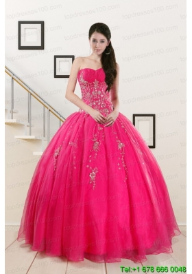 2015 Pretty Sweetheart Hot Pink Quinceanera Dresses with Beading
