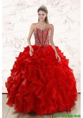 Sweetheart Pretty Red Quinceanera Dresses With  Beading and Ruffles for 2015