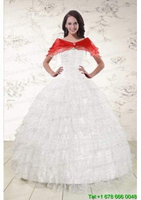White Ball Gown Formal Quinceanera Dresses with Sequins and Ruffles