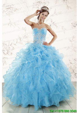 2015 Aqua Blue Ball Gown Sweetheart Beading Sweet 16 Dresses