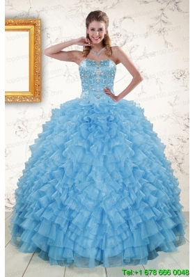2015 Pretty Sweetheart Baby Blue Sweet 15 Dresses with Beading