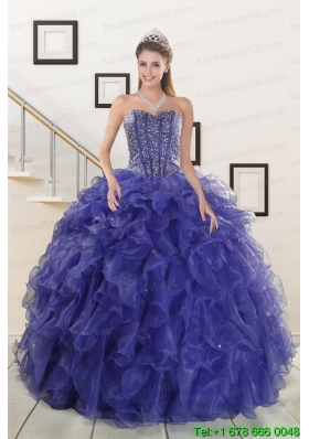 2015 Pretty Sweetheart Purple Quinceanera Dresses with Beading and Ruffles