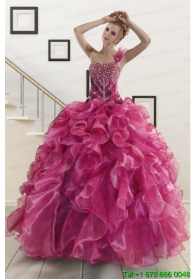 Exclusive Beading One Shoulder 22015 Sweet 16 Dresses in Fuchsia