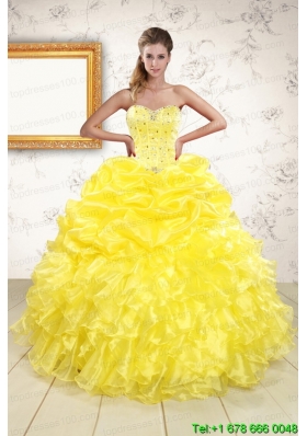 Popular Sweetheart Yellow 2015 Quinceanera Dresses with Beading