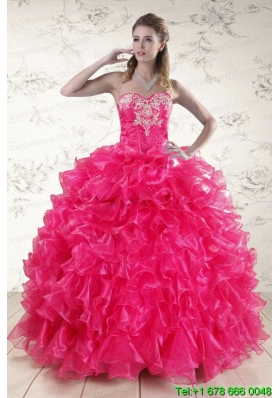 Pretty Hot Pink Sweet 15 Dresses with Appliques and Ruffles for 2015