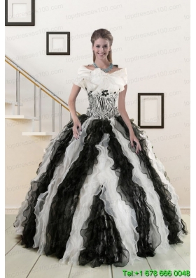 2015 Cheap Black and White Quinceanera Dresses with Zebra and Ruffles