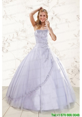 2015 Cheap Strapless Lavender Quinceanera Dresses with Appliques