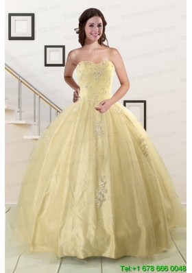 Cheap Appliques Quinceanera Dress in Light Yellow For 2015