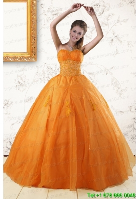 2015 Custom Made Orange Quinceanera Dresses with Appliques