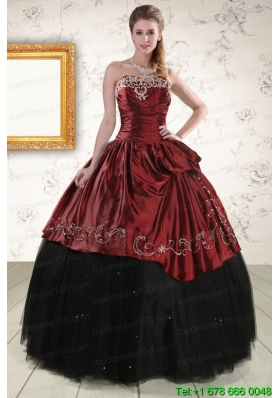 Custom Made Ball Gown Embroidery 2015 Quinceanera Dresses in Rust Red and Black