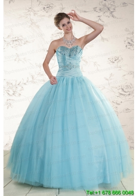 Custom Made Beading 2015 Quinceanera Dress in Baby Blue