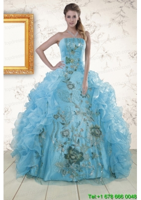 Custom Made Embroidery 2015 Quinceanera Dresses in Baby Blue