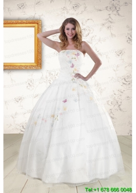 Custom Made White Strapless Embroidery 2015 Sweet 16 Dresses