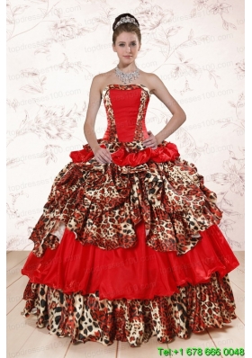Leopard Multi Color 2015 Custom Made Quinceanera Dresses with Strapless