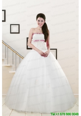 2015 Discount Strapless Appliques and Belt Quinceanera Dresses in White