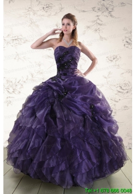 Custom Made Sweetheart Appliques Purple Quinceanera Dress for 2015