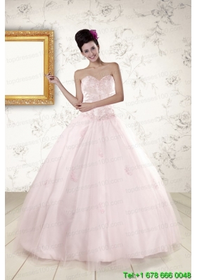 2015 In Stock Light Pink Quinceanera Dresses with Appliques