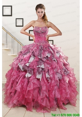Most Popular Beading Hot Pink Sweet 15 Dress with Leopard