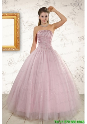 2015 Light Pink Strapless Most Popular Sweet 16 Dresses with Appliques