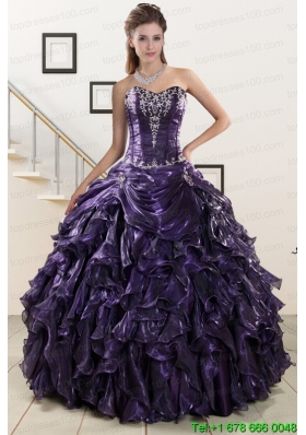 2015 New Style Sweetheart Purple Quinceanera Dresses with Appliques