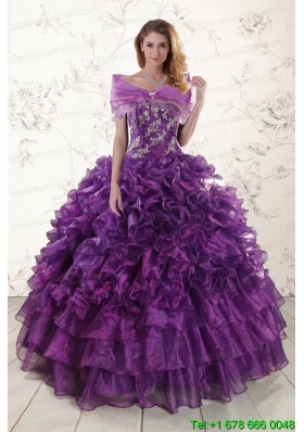 Most Popular Appliques Purple Strapless 2015 Quinceanera Dresses