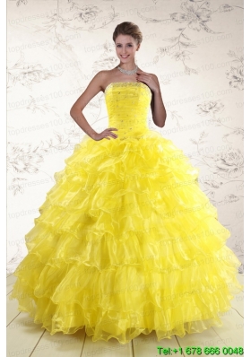 Most Popular Yellow Quinceanera Dresses with Beading and Ruffles
