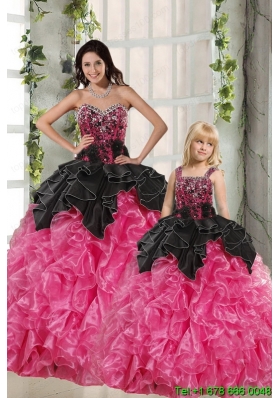 Ball Gown Beading and Ruffles 2015 Princesita Dress in Rose Pink and Black