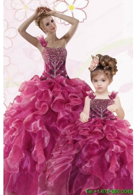 Modest Beading and Ruffles Fuchsia Princesita Dress for 2015