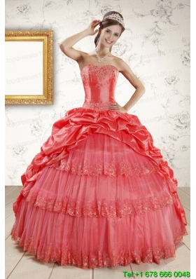 New Style Appliques Quinceanera Dresses in Watermelon