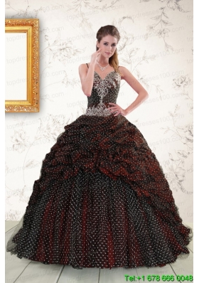 New Style Spaghetti Straps Burgundy Sweet 15 Dresses with Appliques and Pick Ups