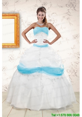 Pretty White and Baby Blue Ball Gown Quinceanera Dress for 2015