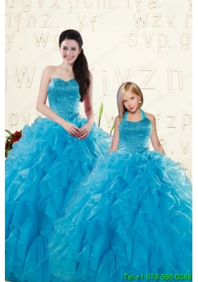 Romantic Blue Ball Gown Sequins and Ruffles Princesita Dress