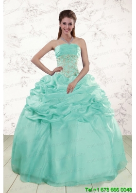 2015 Pretty Puffy Apple Green Sweet 16 Dresses with Beading