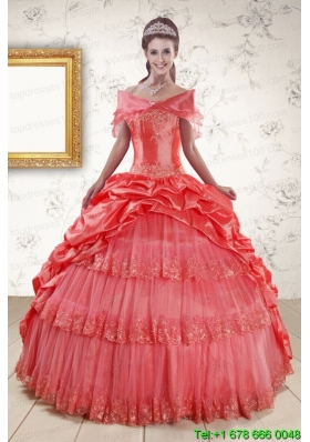 Pretty Appliques Quinceanera Dresses in Watermelon