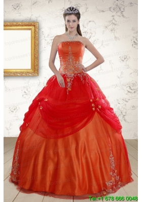 Pretty Strapless Appliques Sweet 16 Dresses in Orange Red