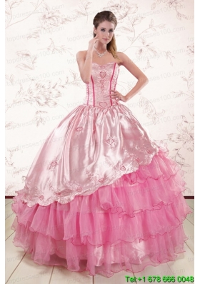Pretty Sweetheart Pink Quinceanera Dresses with Embroidery