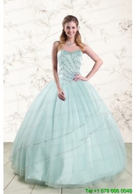 2015 Pretty Apple Green Quinceanera Dresses with Reinstones