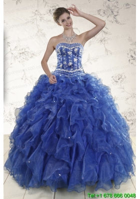 Pretty Beading and Ruffles 2015 Quinceanera Dresses in Royal Blue