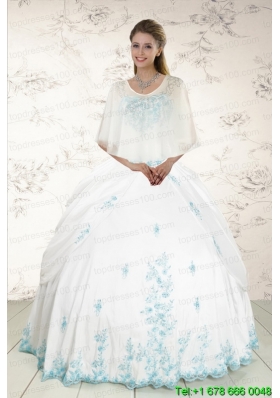 Puffy Strapless Appliques 2015 Quinceanera Dresses in White