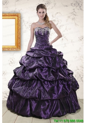 Puffy Sweetheart Purple Sweet 15 Dresses with Appliques for 2015