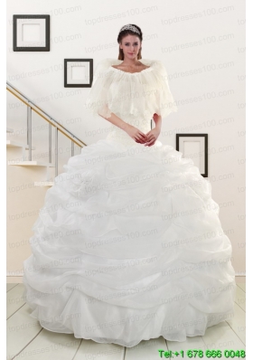 Puffy White Strapless 2015 Quinceanera Dresses with Beading
