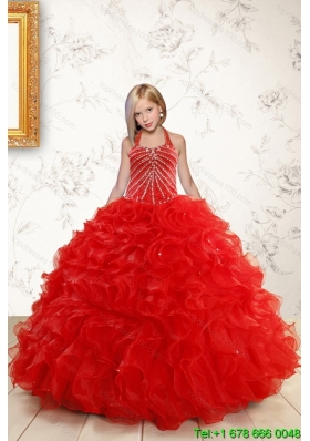 Beautiful Red Flower Girl Dress with Beading and Ruffles for 2015