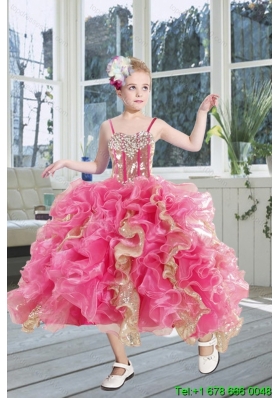 2015 Gorgeous Beading and Ruffles Flower Girl Dress in Pink and Gold