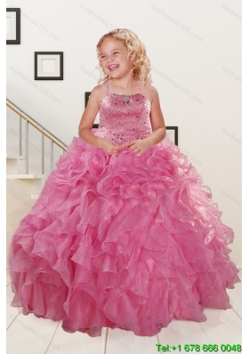 Trendy Pink Little Girl Dress with Beading and Ruffles for 2015 Spring