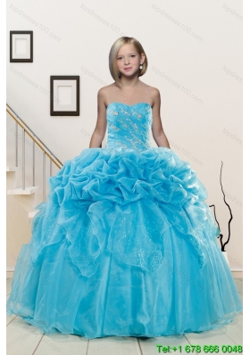 Popular Aqua Blue Little Girl Pageant Dress with Appliques and Pick Ups for 2015
