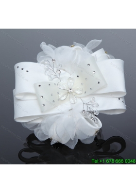 Exculsive White Lilac Satin Hair Flower with Beading